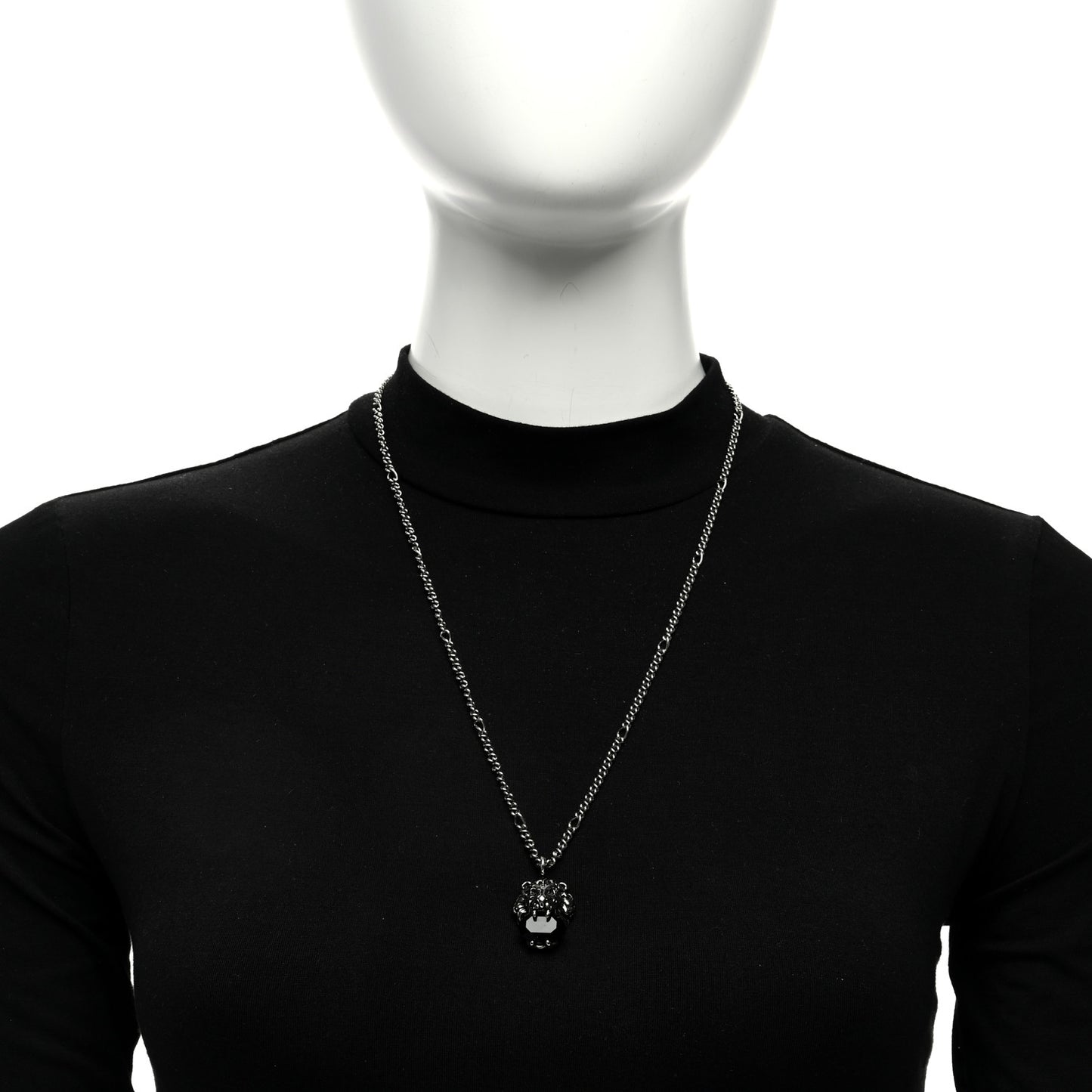 Metal Swarovski Crystal Lion Head Necklace Silver Black