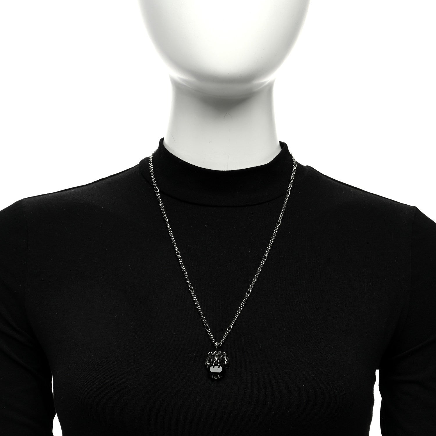 Gucci Metal Swarovski Crystal Lion Head Necklace Silver Black 2 of 4
