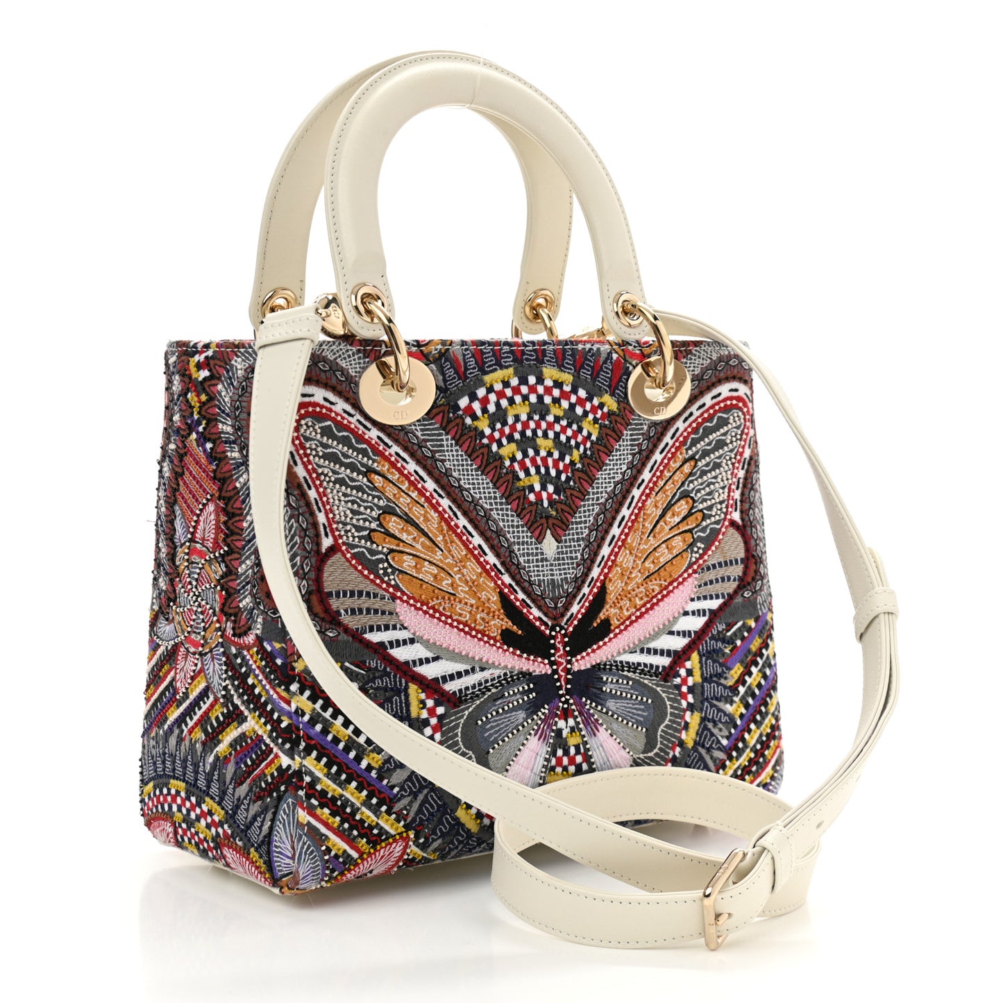 Calfskin Embroidered Butterfly Medium Lady Dior Multicolor