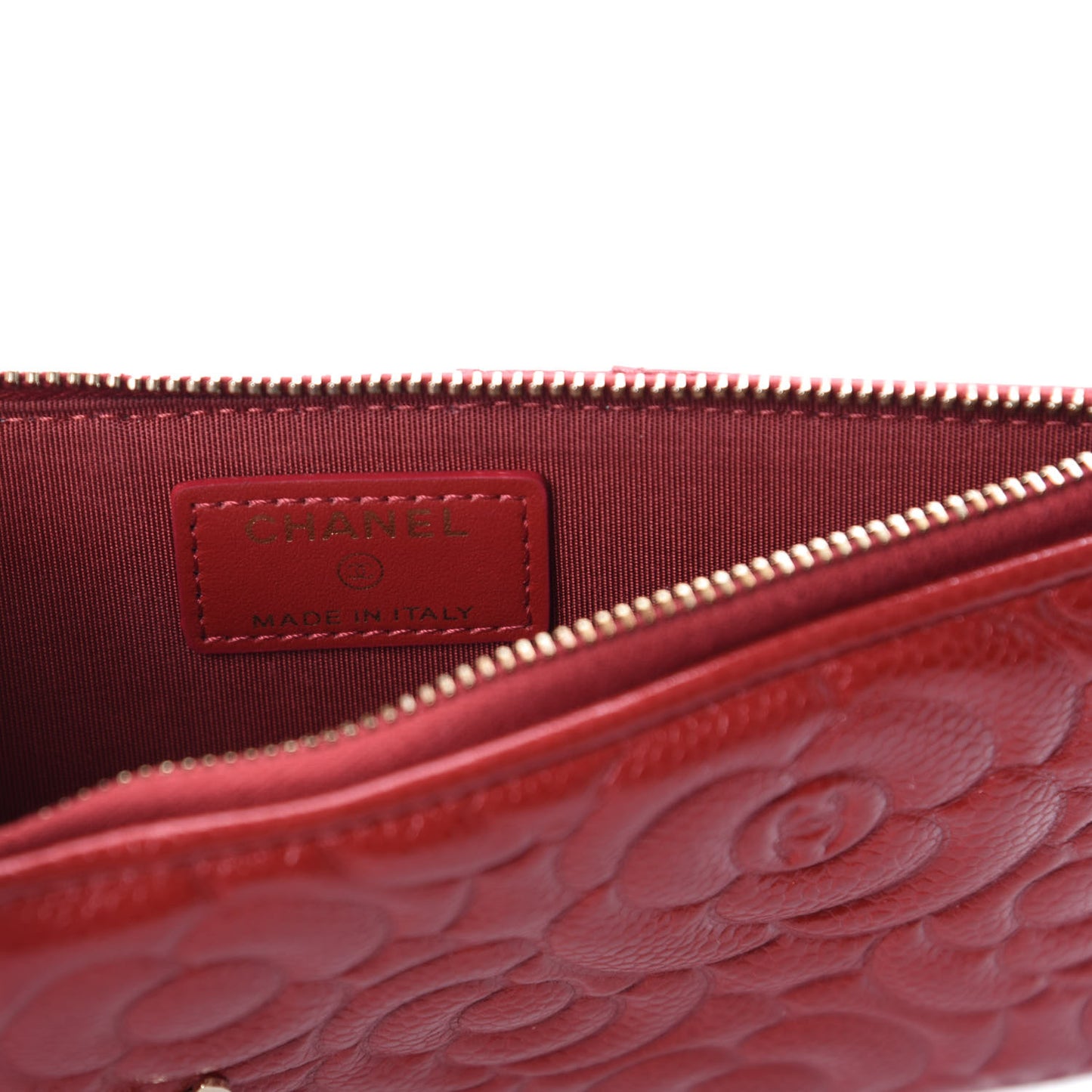 Caviar Camellia Embossed Classic Flat Wallet Pouch Red