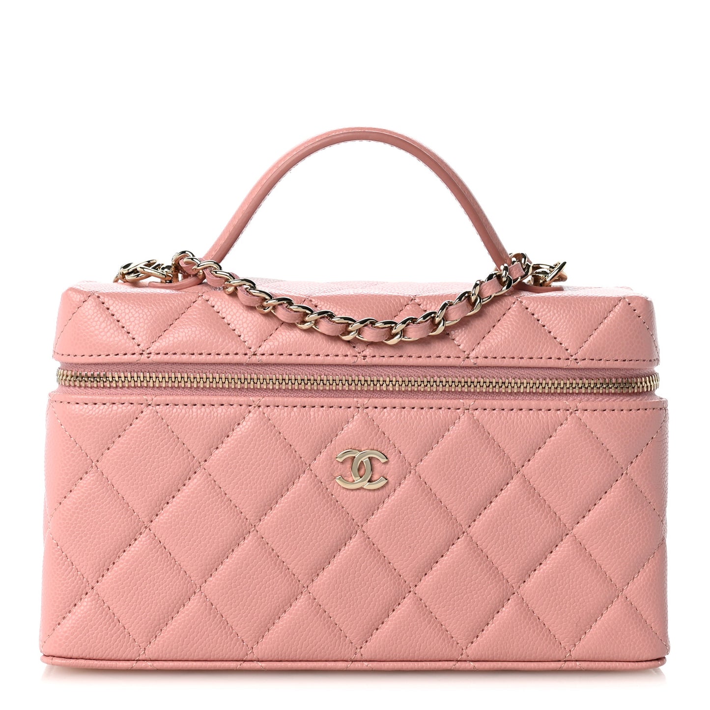 Caviar Quilted Top Handle Slim Vanity With Chain Light Pink