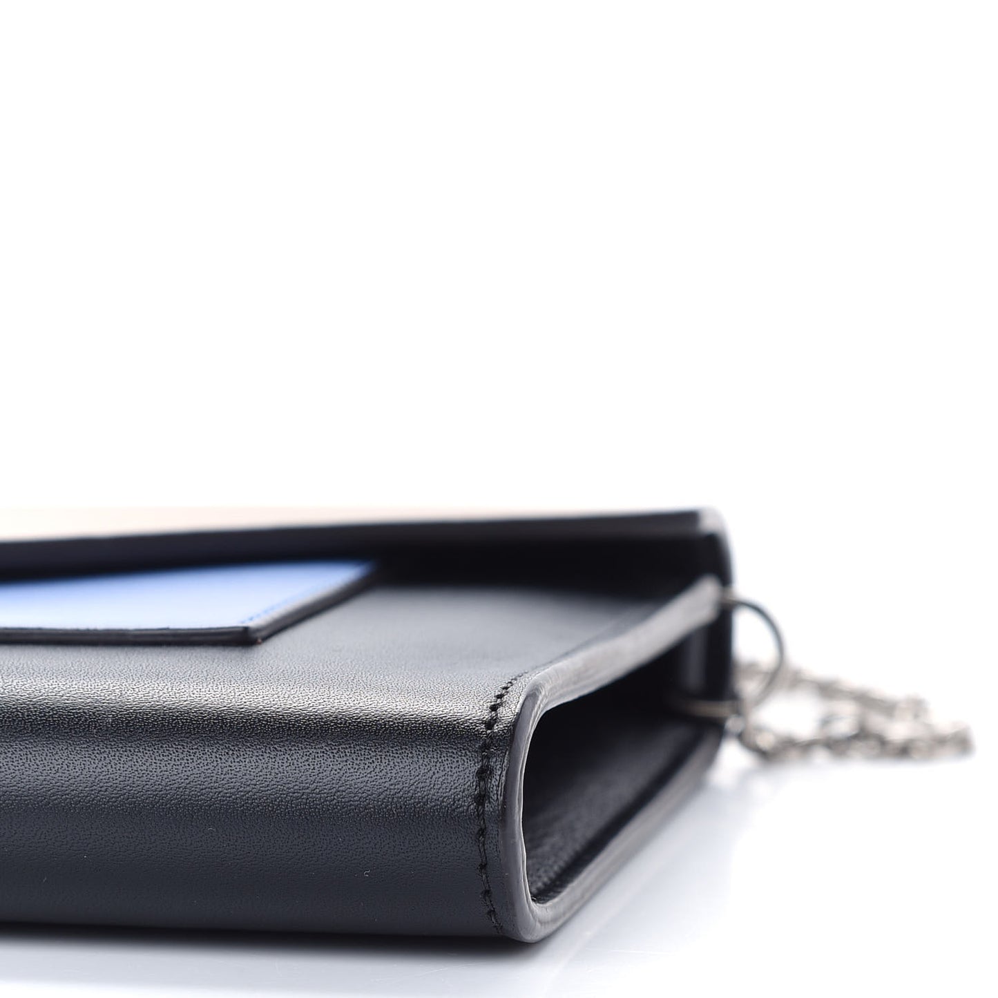 Shiny Calfskin Large Pocket Flap On Chain Black Blue Camel