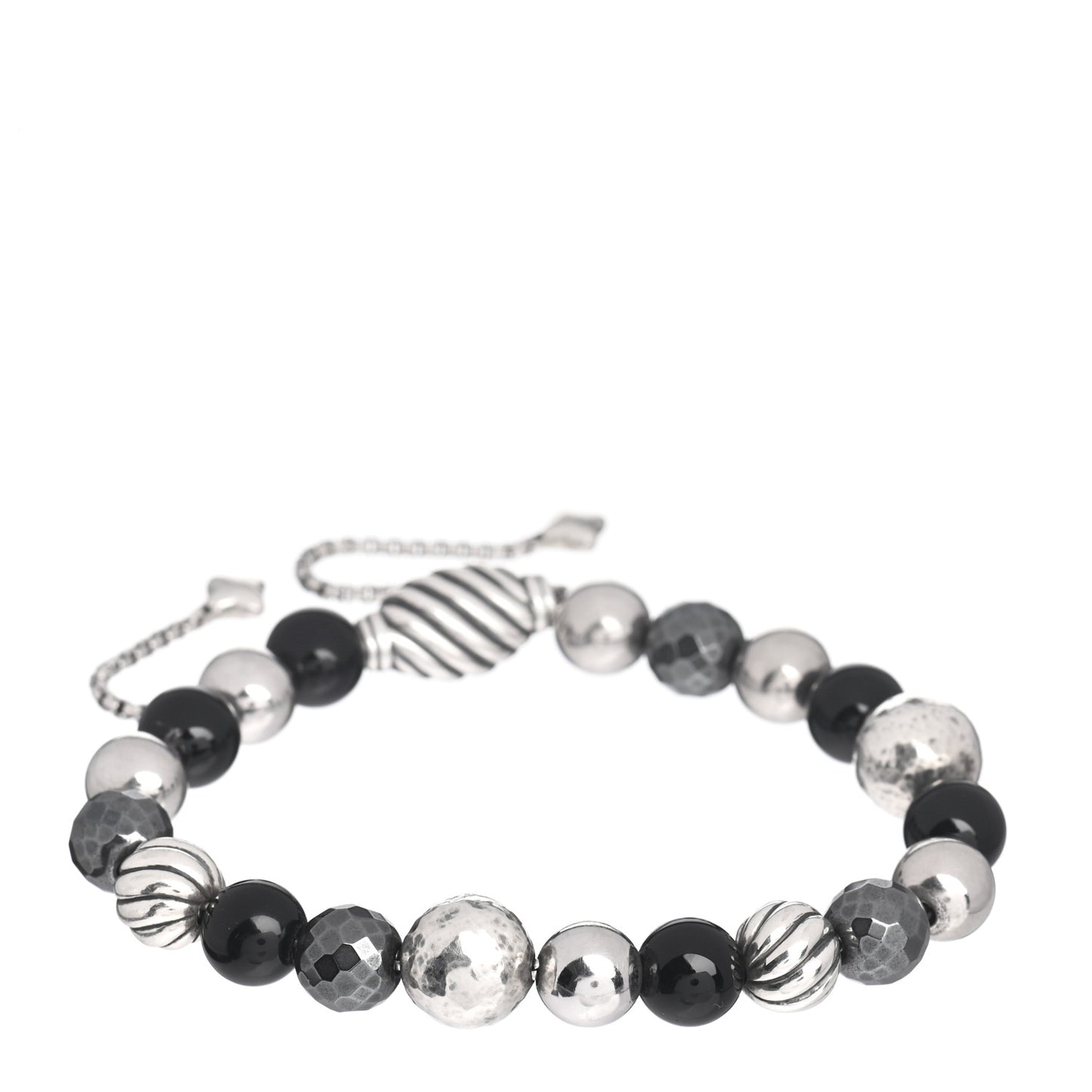 Sterling Silver Black Onyx Hematite 8mm Elements Bead Bracelet