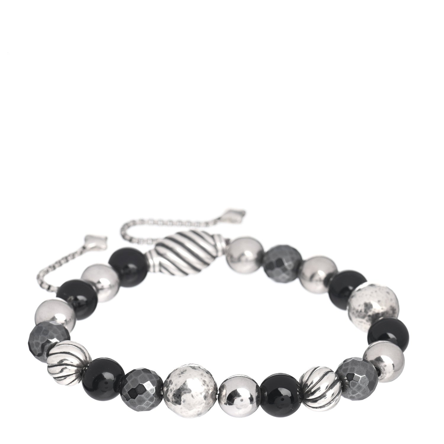 David Yurman Sterling Silver Black Onyx Hematite 8mm Elements Bead Bracelet 1 of 4