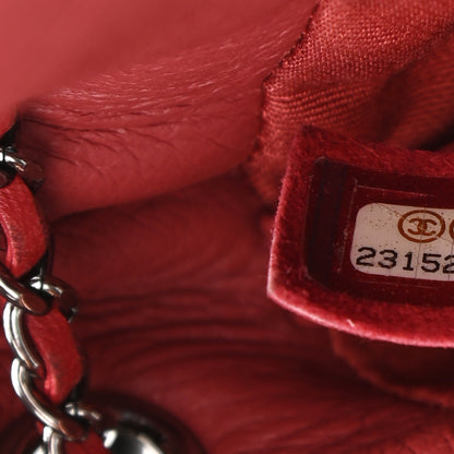 Chanel Deerskin Chevron Quilted Medium CC Chain Bucket Drawstring Bag Red 7 of 12