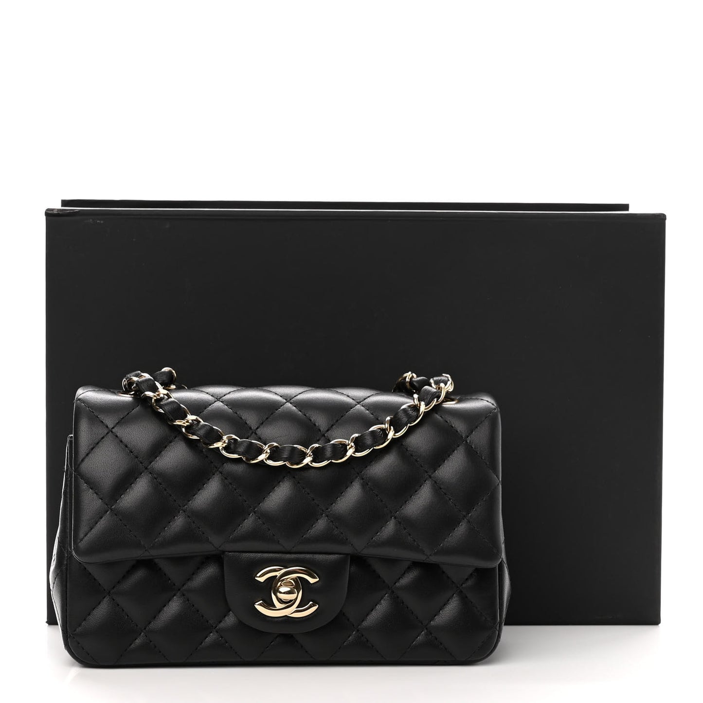 Lambskin Quilted Mini Rectangular Flap Black