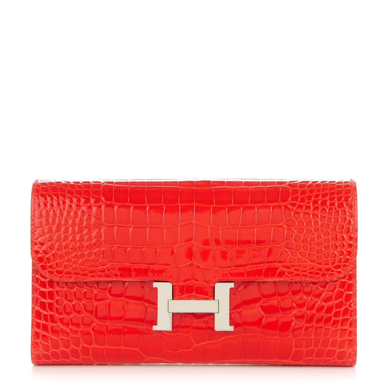 Hermes Shiny Alligator Constance Long Wallet Geranium 1 of 9