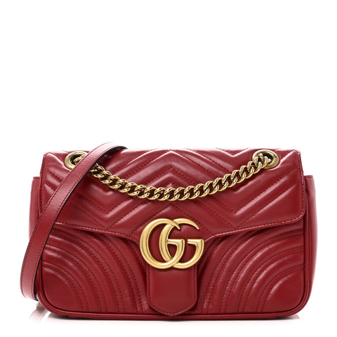 Calfskin Matelasse Small GG Marmont Shoulder Bag Hibiscus Red