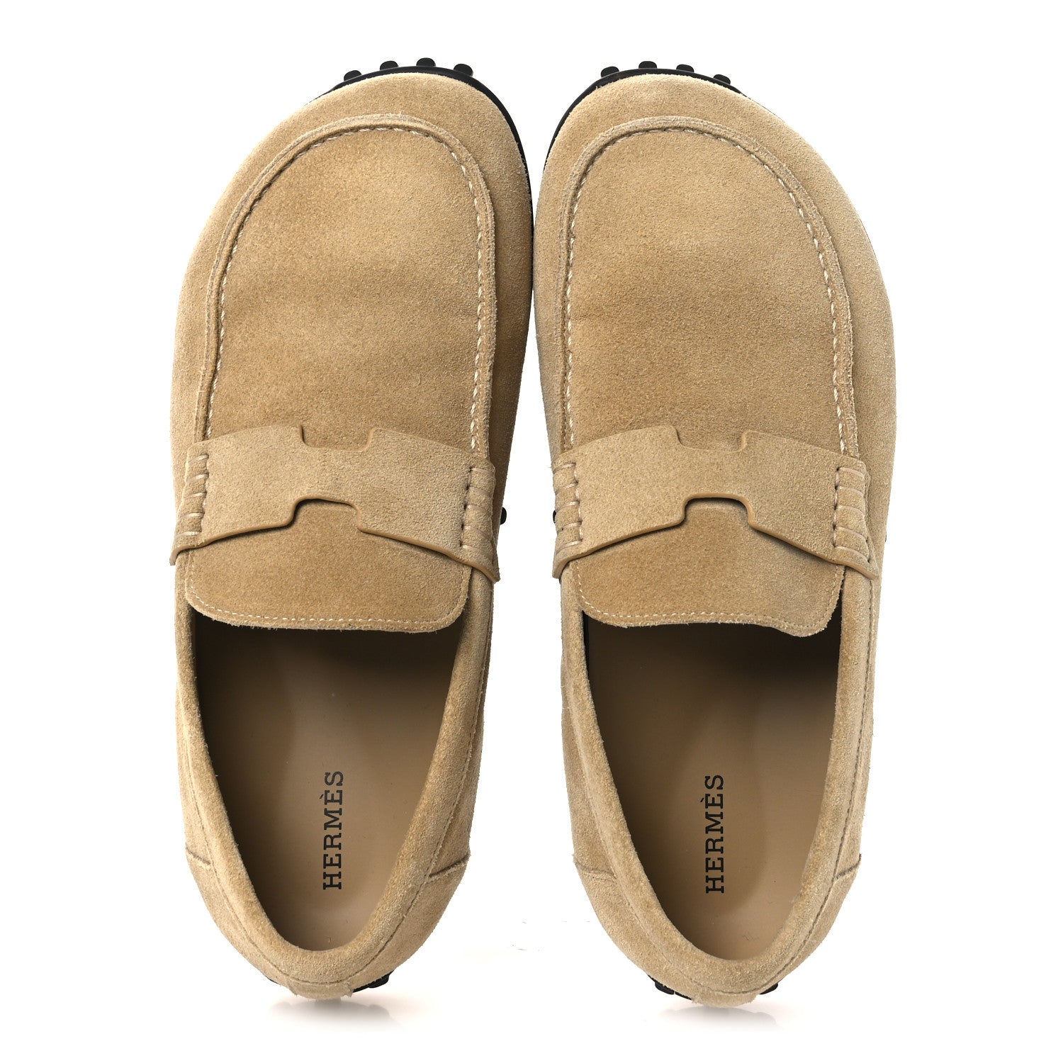 Hermes Suede Calfskin Womens Lazy Loafers 39 Beige Sable 2 of 12