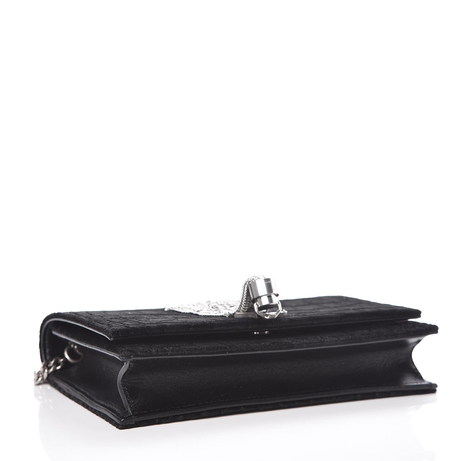 Saint Laurent Suede Crocodile Embossed Monogram Tassel Chain Wallet Black Silver 4 of 8