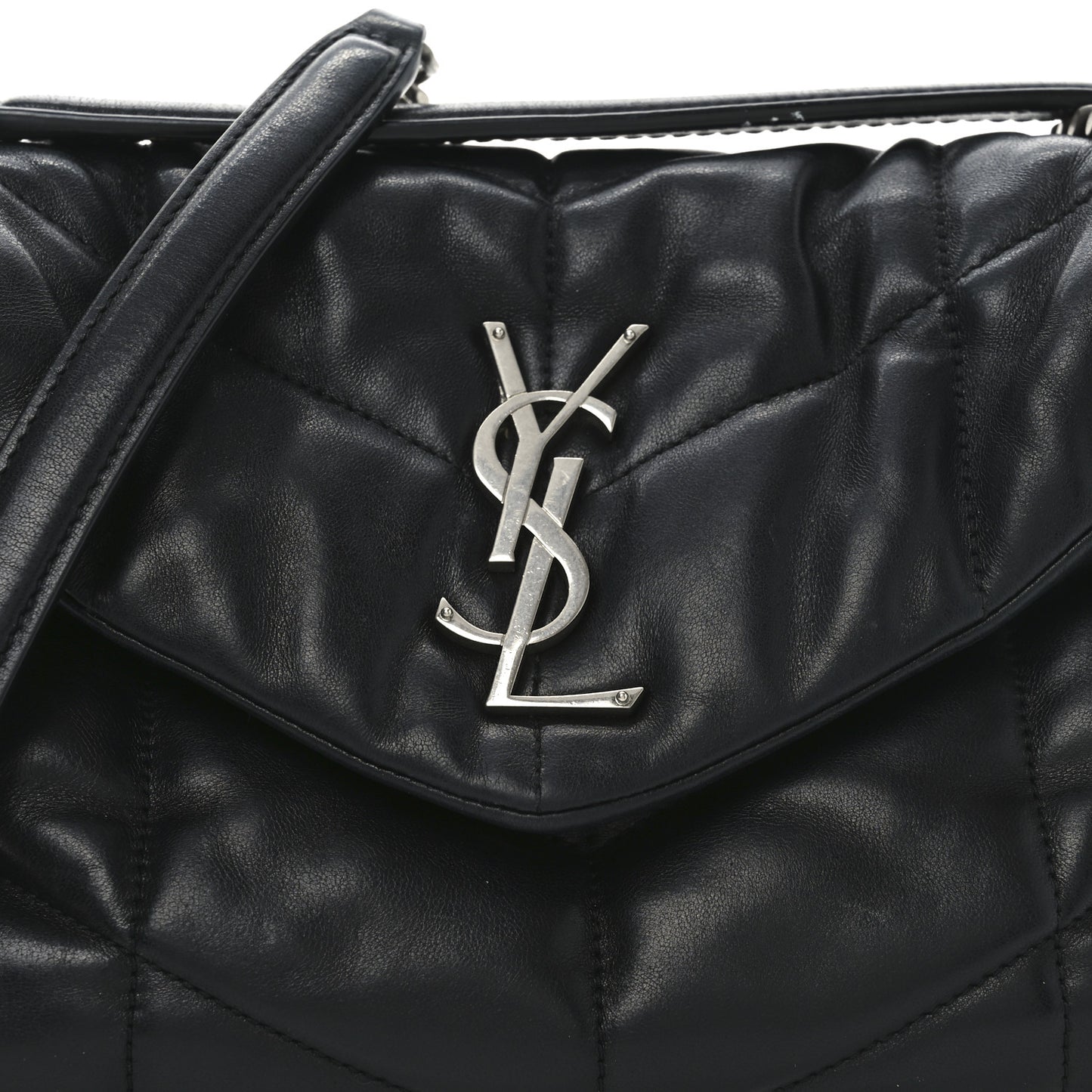 Lambskin Quilted Small Loulou Puffer Monogram Chain Satchel Black