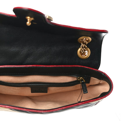 Gucci Vintage Effect Calfskin Matelasse Diagonal Striped Small Torchon GG Marmont Shoulder Bag Black Beige 5 of 11