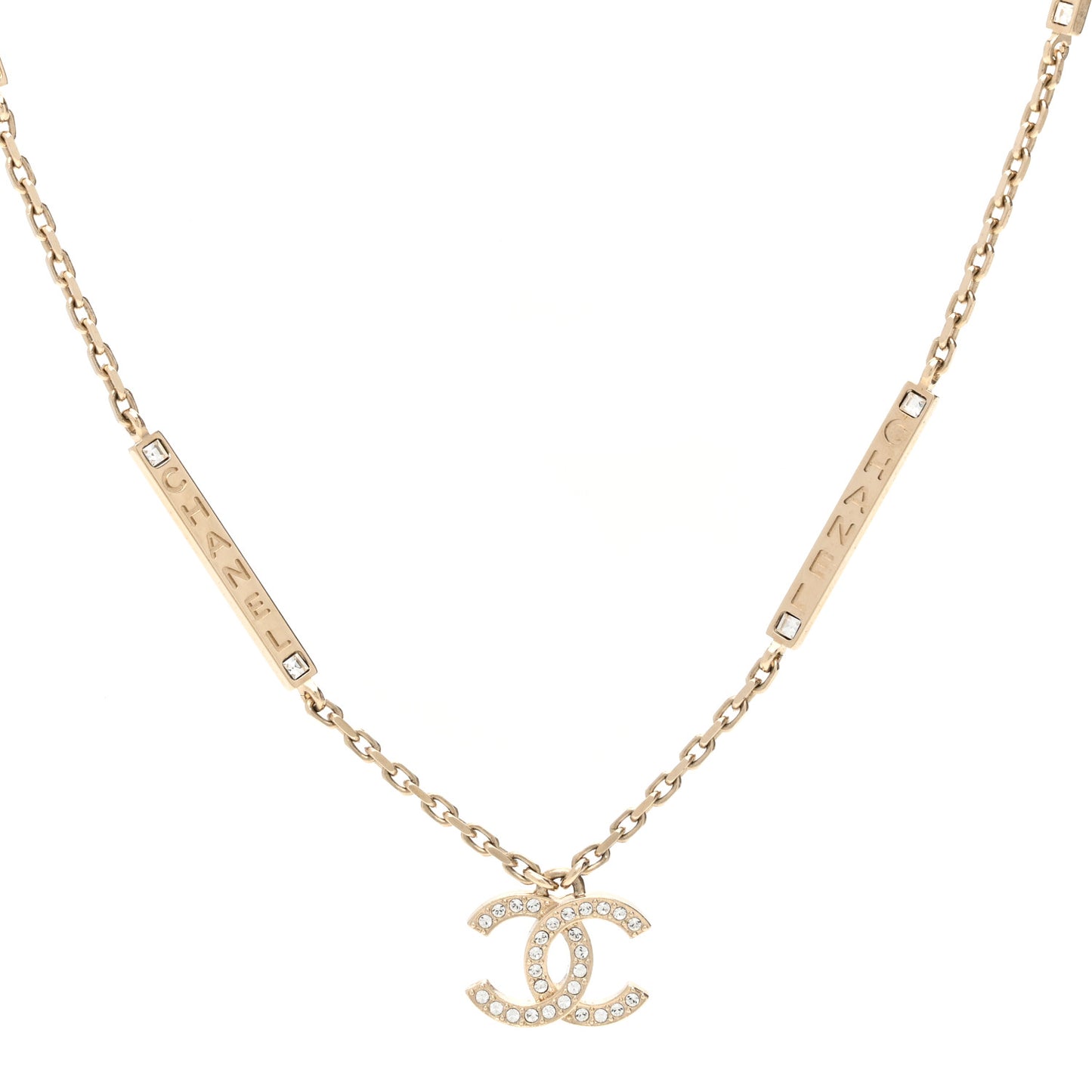 Crystal CC Logo Bar Necklace Gold