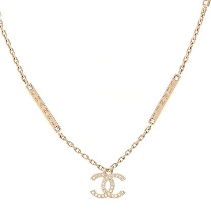 Chanel Crystal CC Logo Bar Necklace Gold 1 of 6