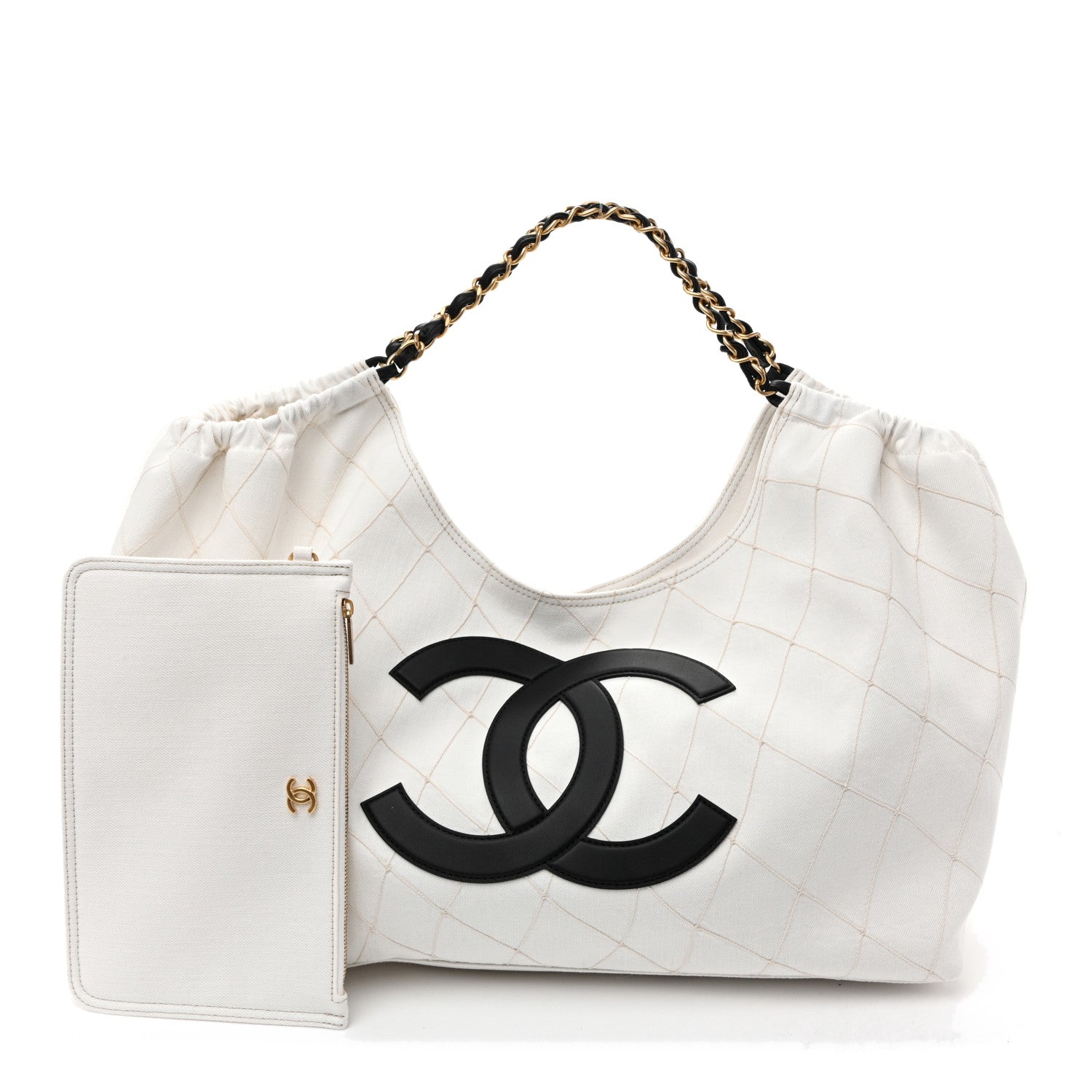 Chanel Denim Calfskin Quilted Coco Beach Small Shopping Tote White Black 2 of 11