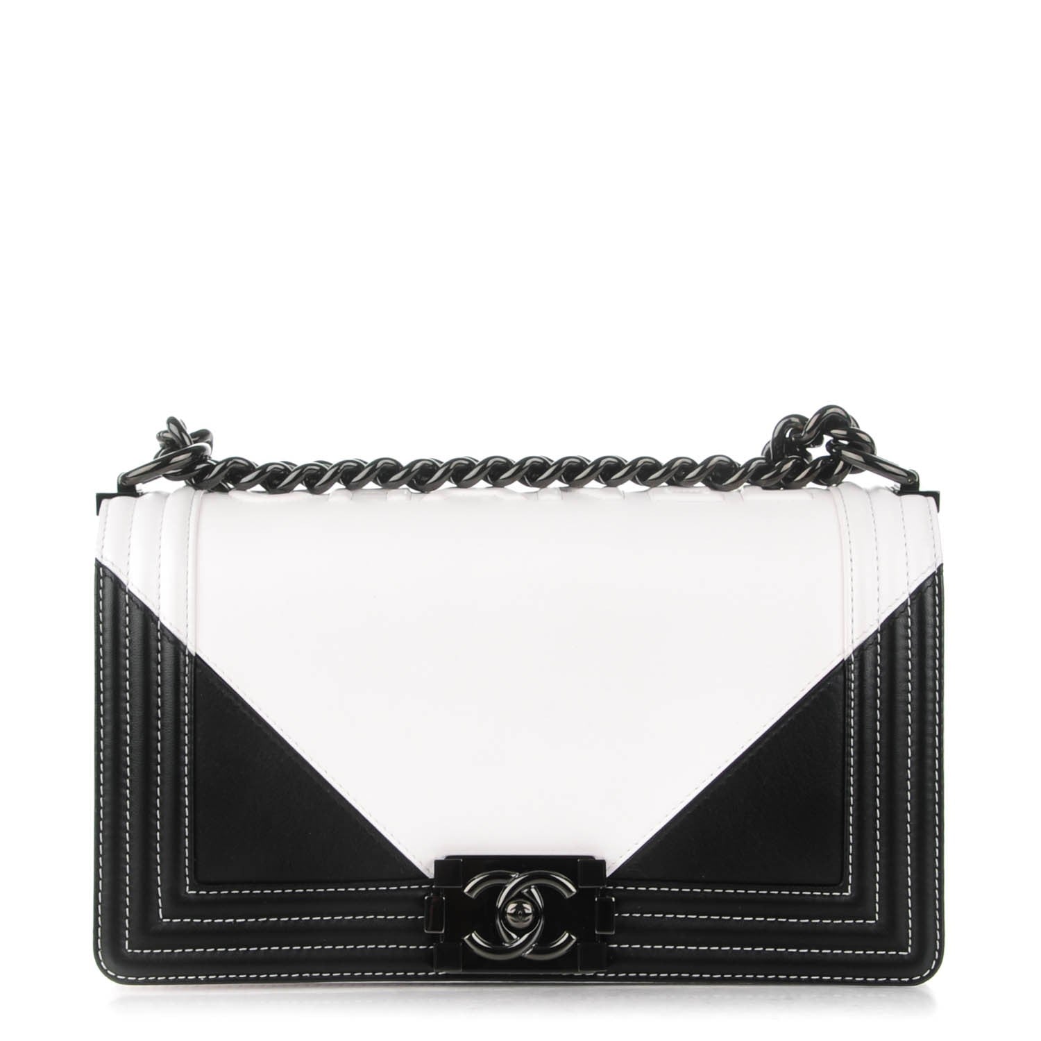 Chanel Calfskin Medium Bi-Color Boy Flap Black White 1 of 9