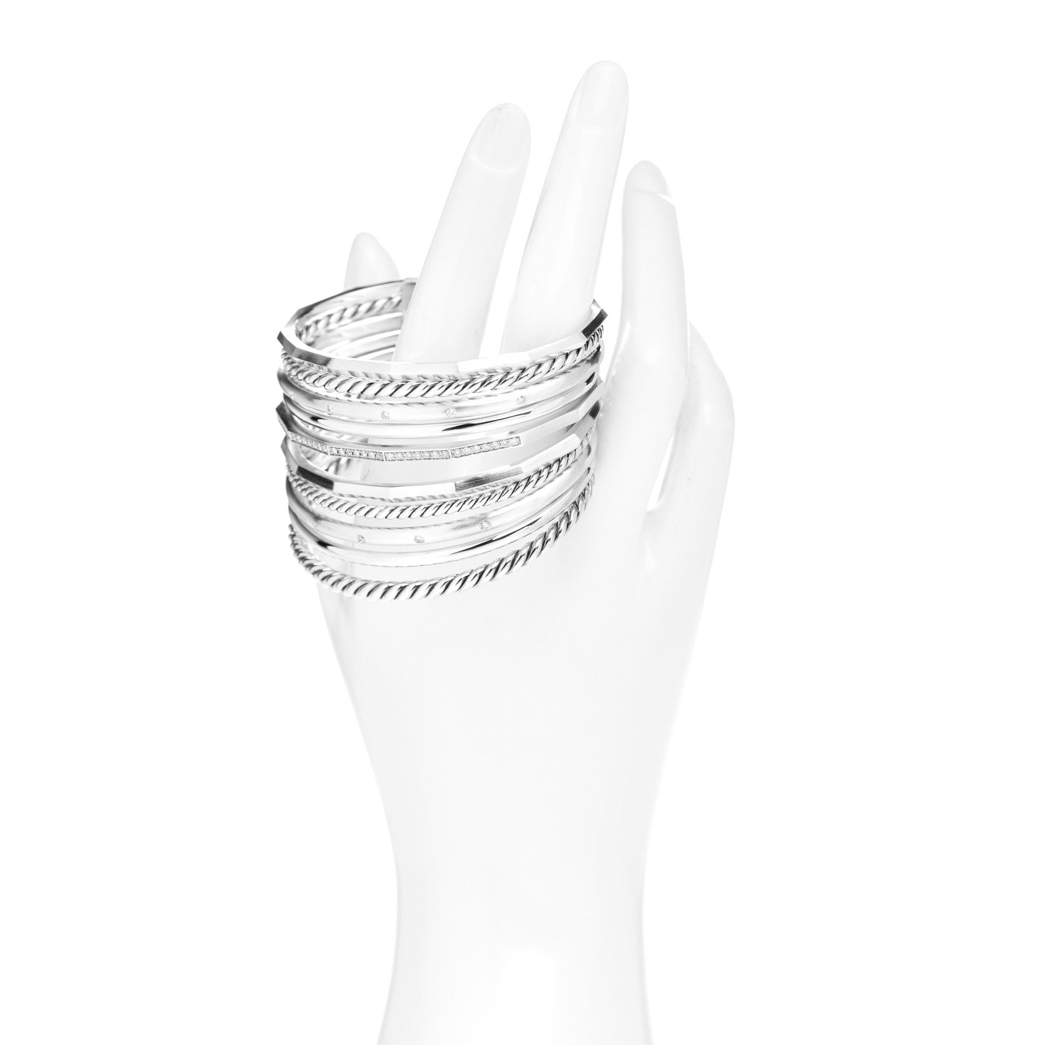 David Yurman Sterling Silver Diamond Wide Stax Cuff Bracelet 2 of 4