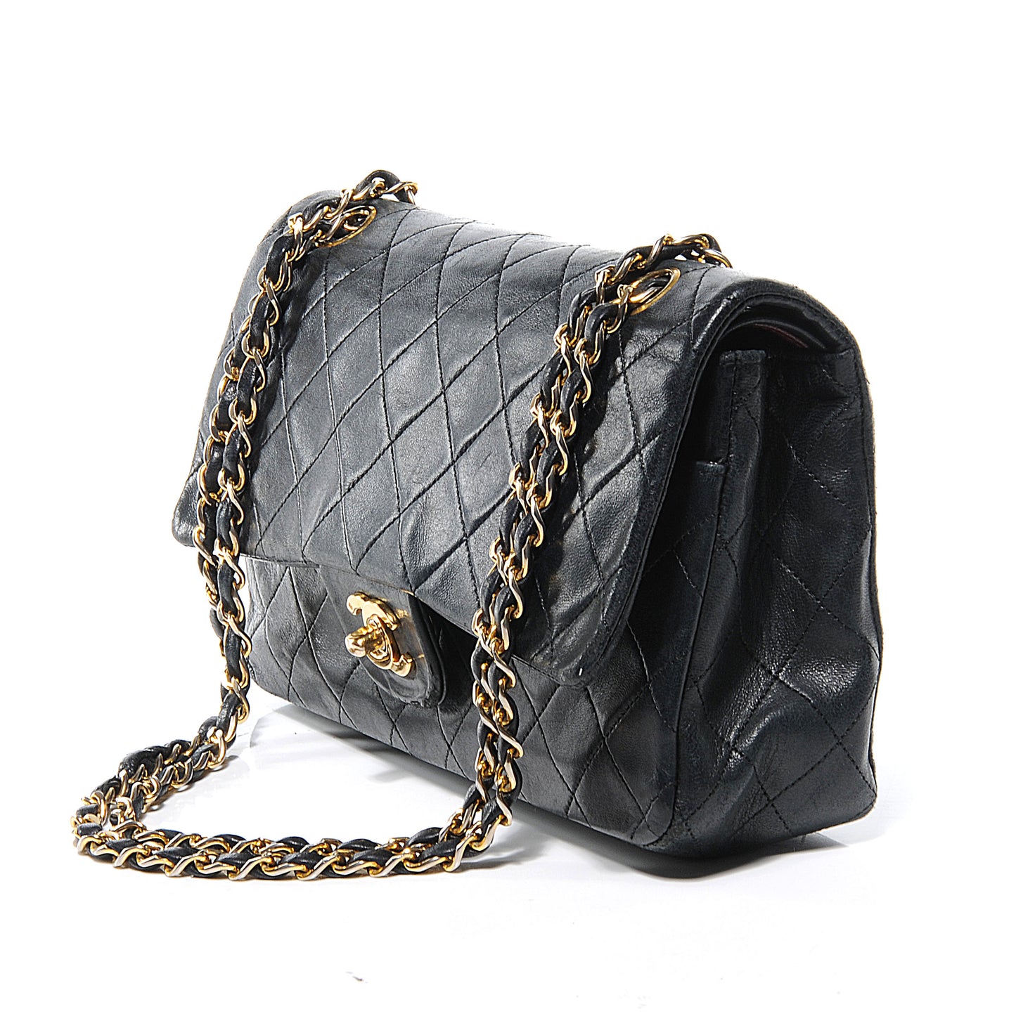 Lambskin Medium Double Flap Black
