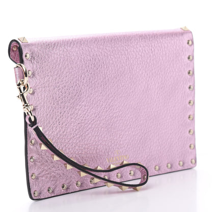 Valentino Garavani Metallic Pebbled Calfskin Medium Rockstud Envelope Flat Wristlet Pouch Giacinto 3 of 7