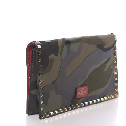 Valentino Garavani Nappa Canvas Camouflage Rockstud Wristlet Clutch Verde Rouge 3 of 8