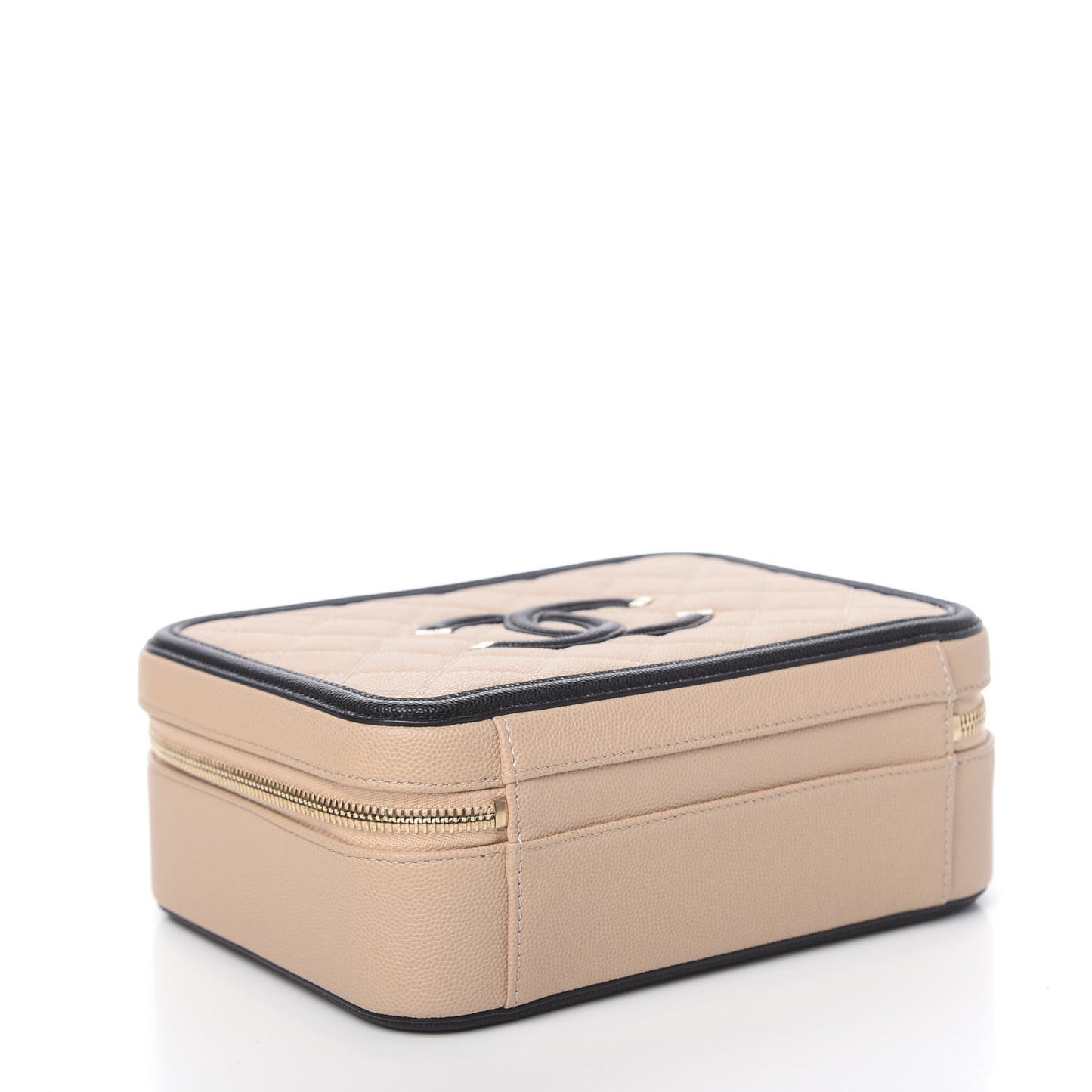 Caviar Quilted Medium CC Filigree Vanity Case Beige Black