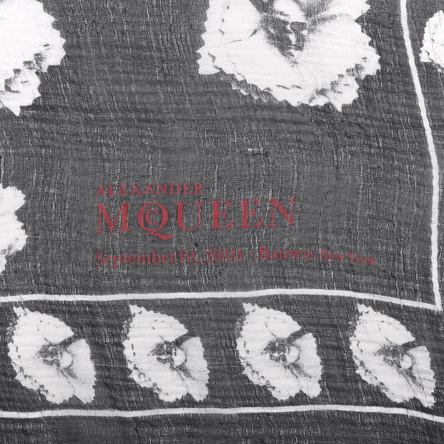 Alexander McQueen Silk Chiffon Flower Skull Scarf Black Ivory 3 of 5