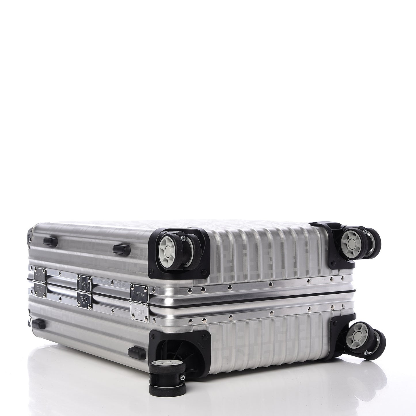 X RIMOWA Aluminum FF Print Roll Away Carry On Luggage Silver