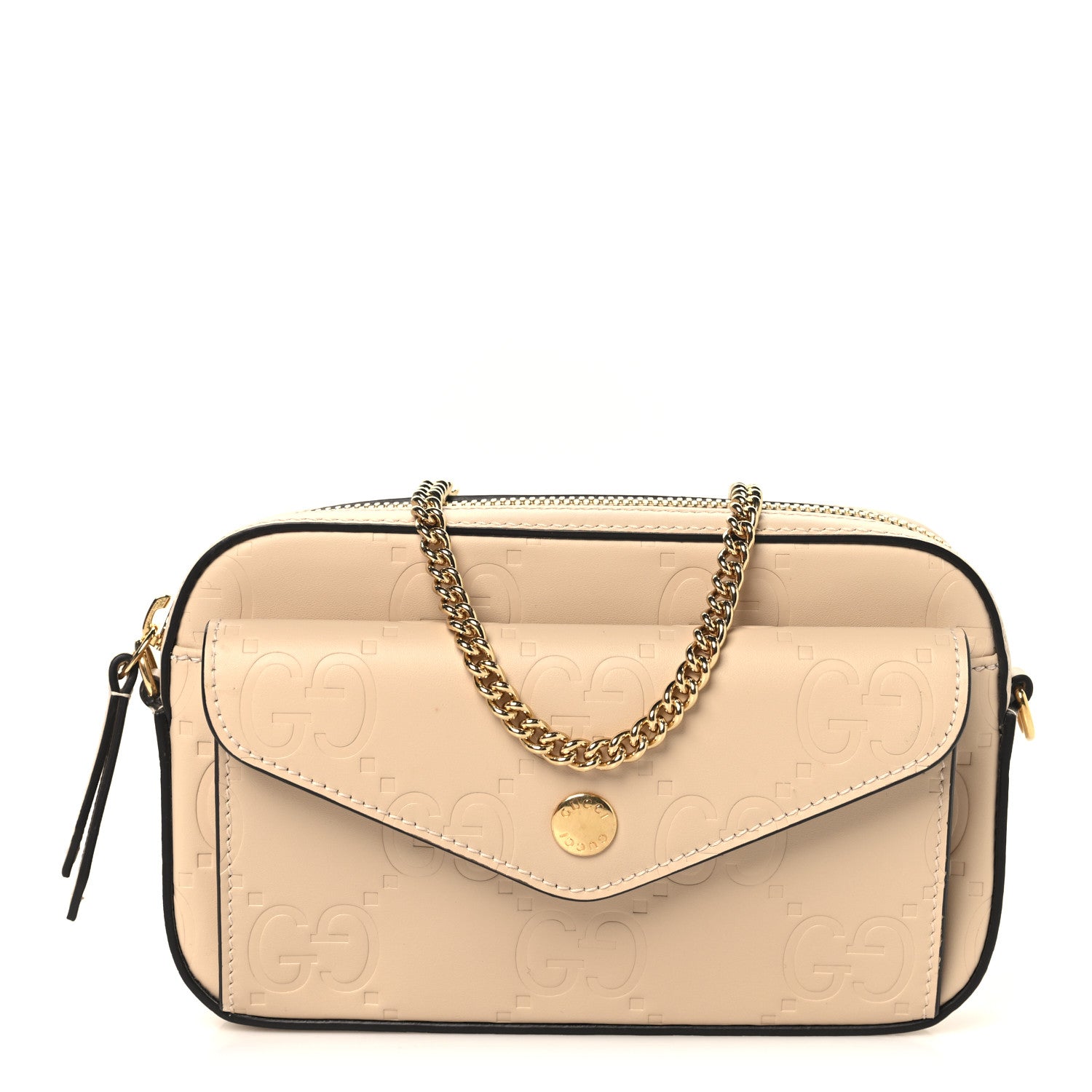 Gucci Calfskin GG Super Mini Debossed Chain Wallet Light Beige 1 of 10