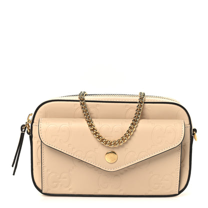 Gucci Calfskin GG Super Mini Debossed Chain Wallet Light Beige 1 of 10