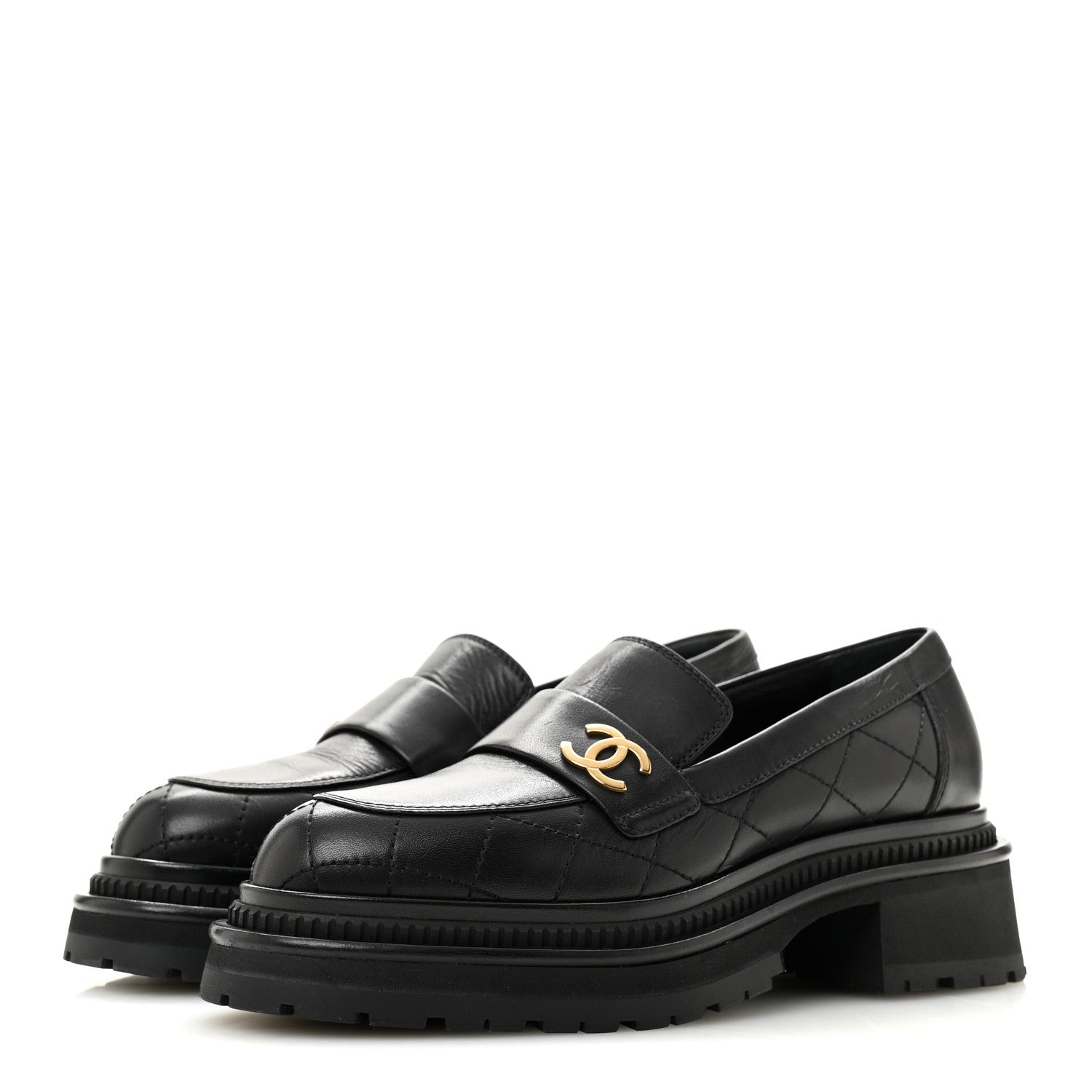 Chanel Calfskin Quilted CC Mocassin Loafers 37 Black 4 of 11