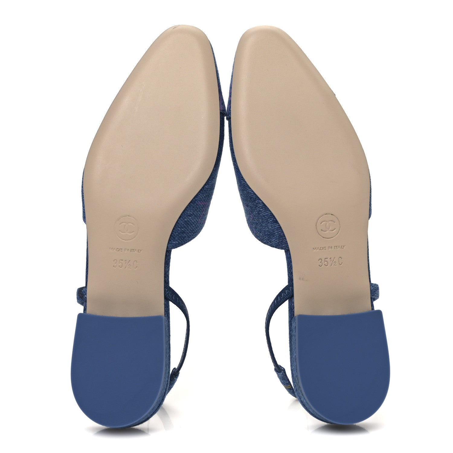 Chanel Denim Printed Mood Cap Toe CC Slingback Pumps 35.5 Light Blue Multicolor 7 of 10