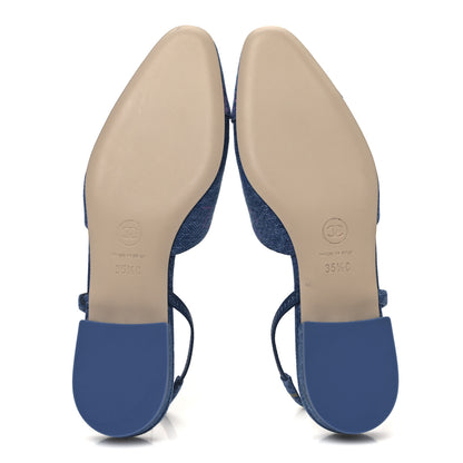 Chanel Denim Printed Mood Cap Toe CC Slingback Pumps 35.5 Light Blue Multicolor 7 of 10