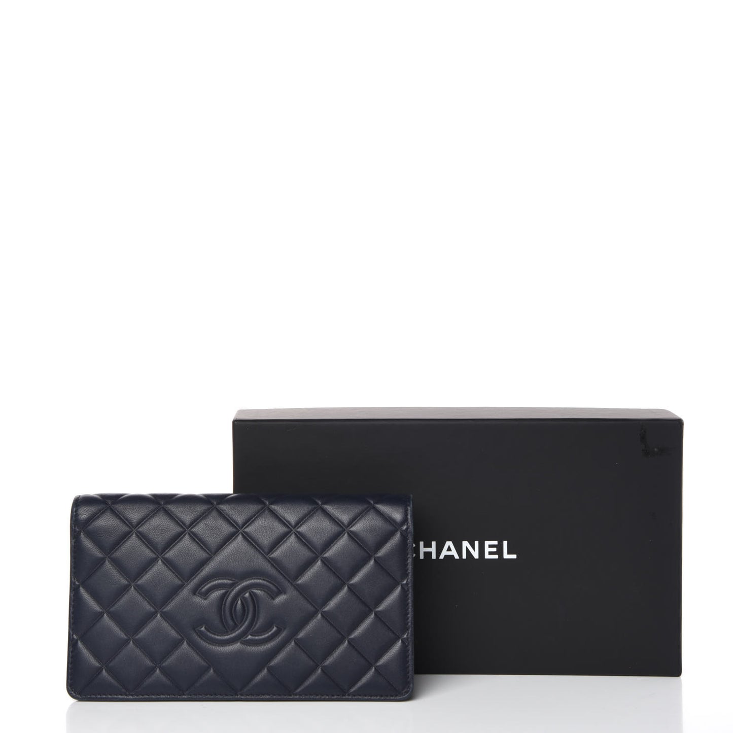 Lambskin Quilted Diamond CC Yen Wallet Blue