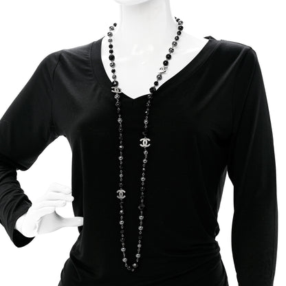 Chanel Ruthenium Pearl Beaded CC Long Necklace Black 2 of 6
