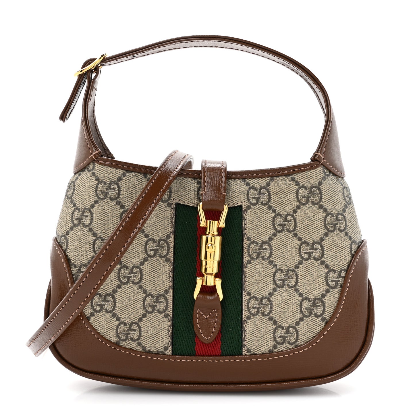 GG Supreme Monogram Azalea Calfskin Web Mini Jackie 1961 Hobo Beige Ebony Brown Sugar