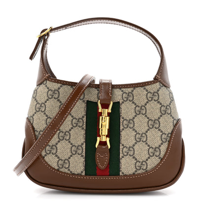 Gucci GG Supreme Monogram Azalea Calfskin Web Mini Jackie 1961 Hobo Beige Ebony Brown Sugar 1 of 11