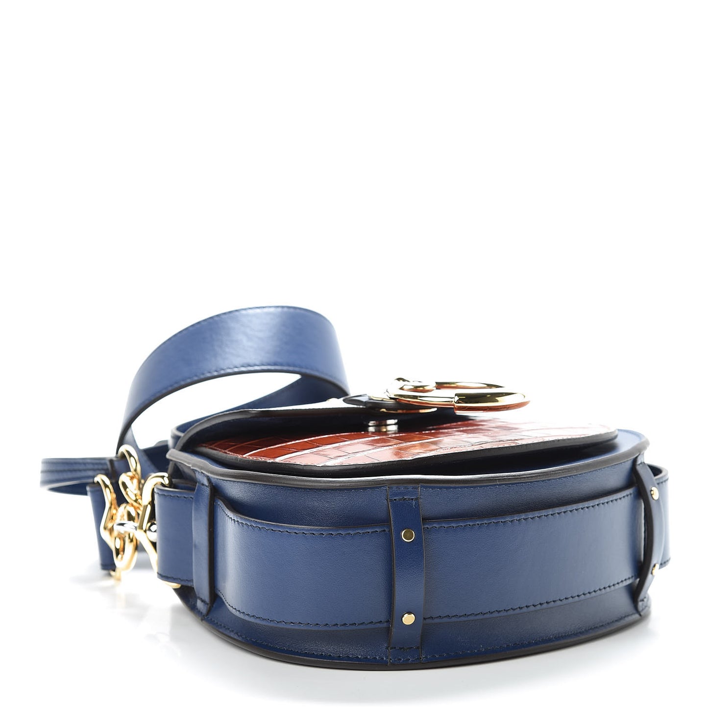 Calfskin Crocodile Embossed Small Tess Bag Blue