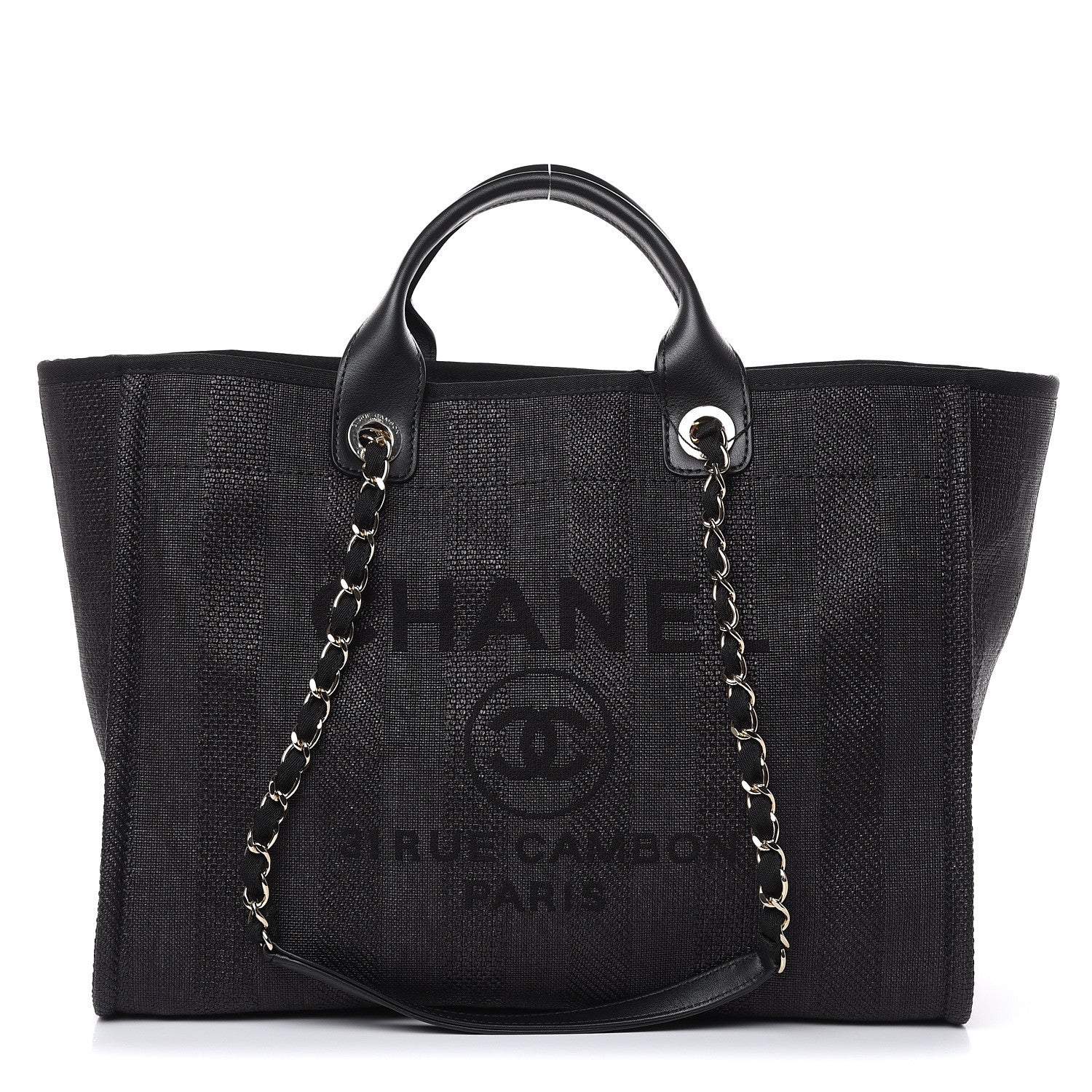 Chanel Woven Straw Raffia Striped Large Deauville Tote Black 1 of 9