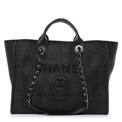 Chanel Woven Straw Raffia Striped Large Deauville Tote Black 1 of 9