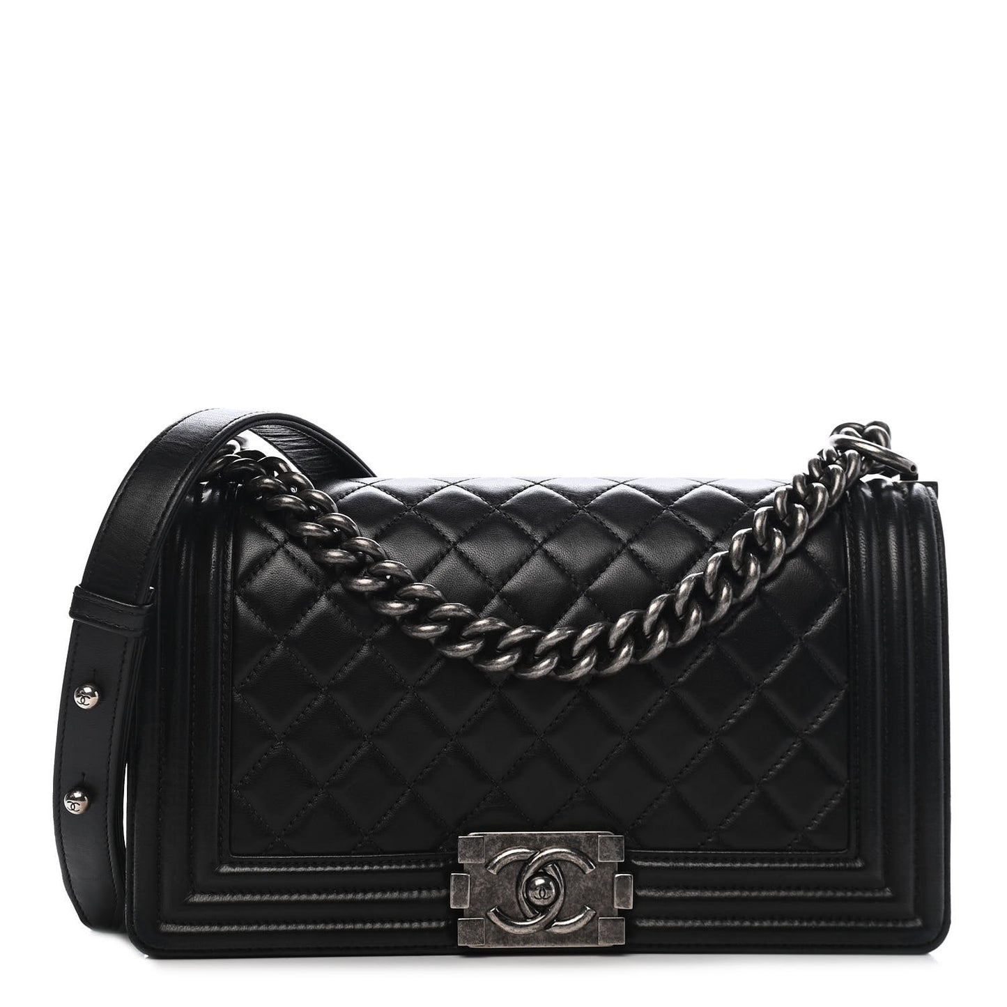 Lambskin Quilted Medium Boy Flap Black
