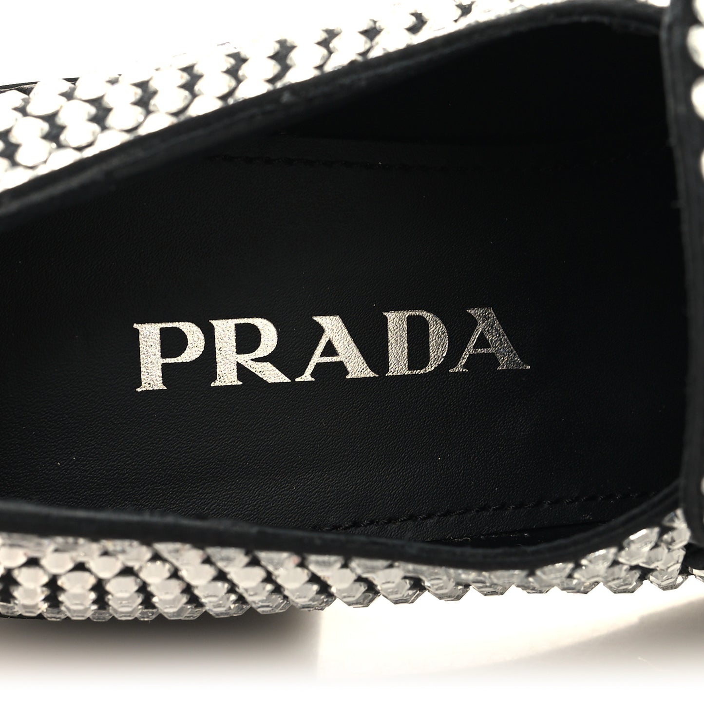 Satin Crystal Metal Triangle Logo 50mm Loafers 38 Cristal