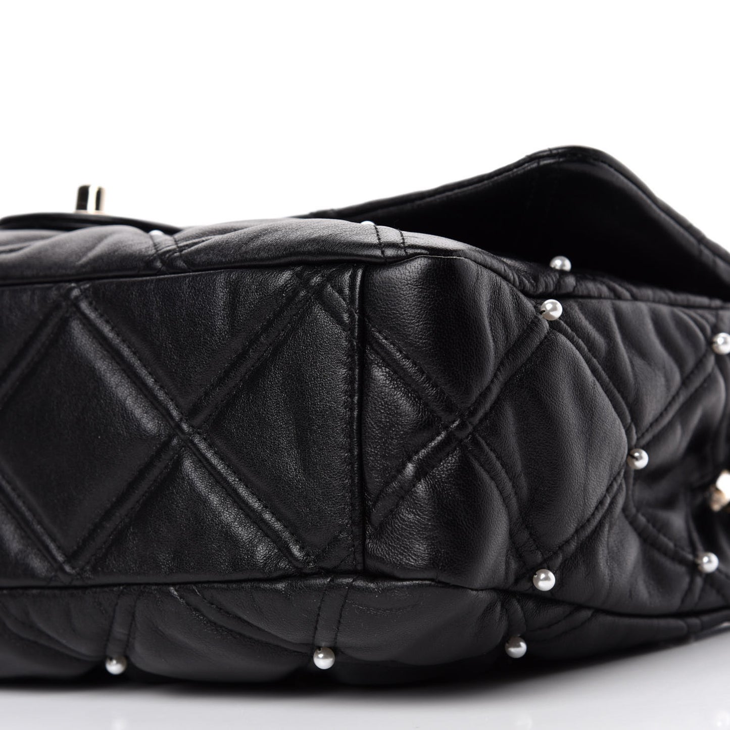 Lambskin Quilted Pearl Studded Flap Black