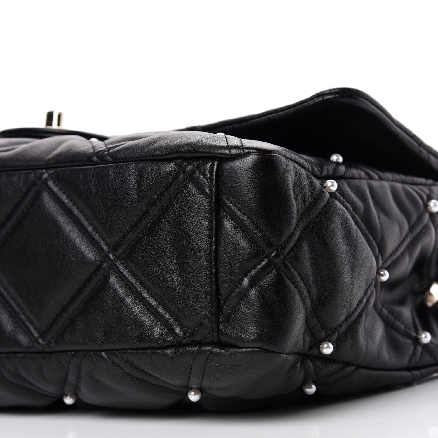Chanel Lambskin Quilted Pearl Studded Flap Black 7 of 10