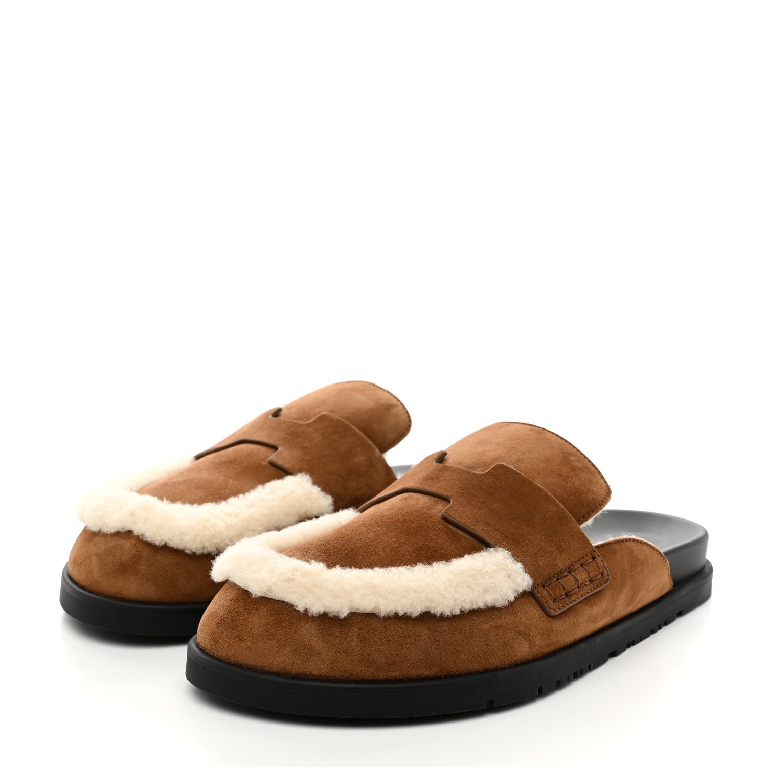Hermes Suede Goatskin Shearling Mens Go Mules 43 Beige Kraft Ecru 4 of 9