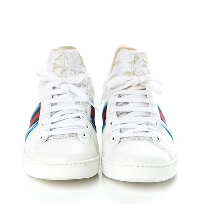 Gucci Calfskin Lace Ayers Sylvie Web New Womens Ace High Top Sneakers 35.5 White 2 of 11
