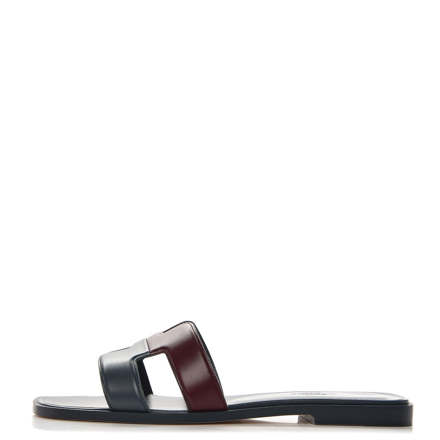 Hermes Box Calfskin Oran Sandals 37.5 Bleu Ardoise Bordeaux 1 of 8