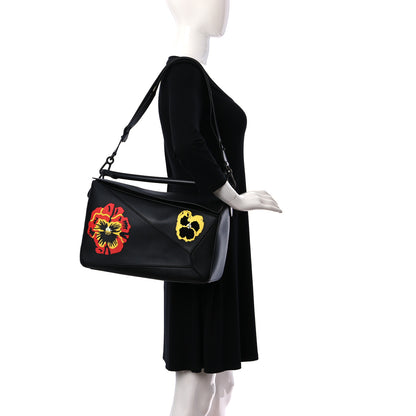Loewe Calfskin Large Pansies Puzzle Bag Black 2 of 11