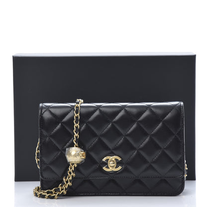 Chanel Lambskin Quilted CC Pearl Crush Wallet on Chain WOC Black 13 of 13