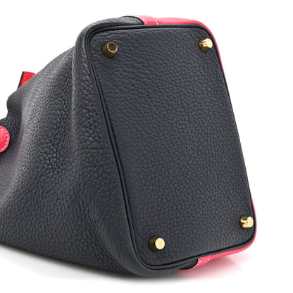 Hermes Taurillon Clemence Casaque Picotin Lock 18 PM Rose Extreme Bleu Nuit 9 of 11