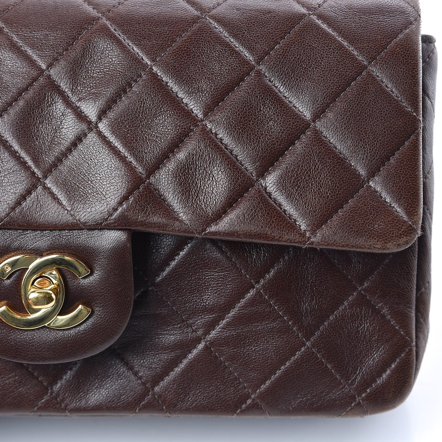 Lambskin Quilted Small Double Flap Brown